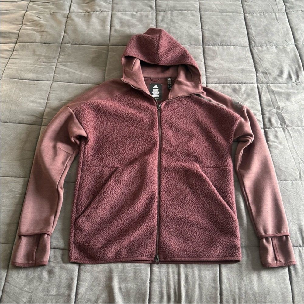Adidas Performance Fleece Burgundy Full Zip Hoodie
